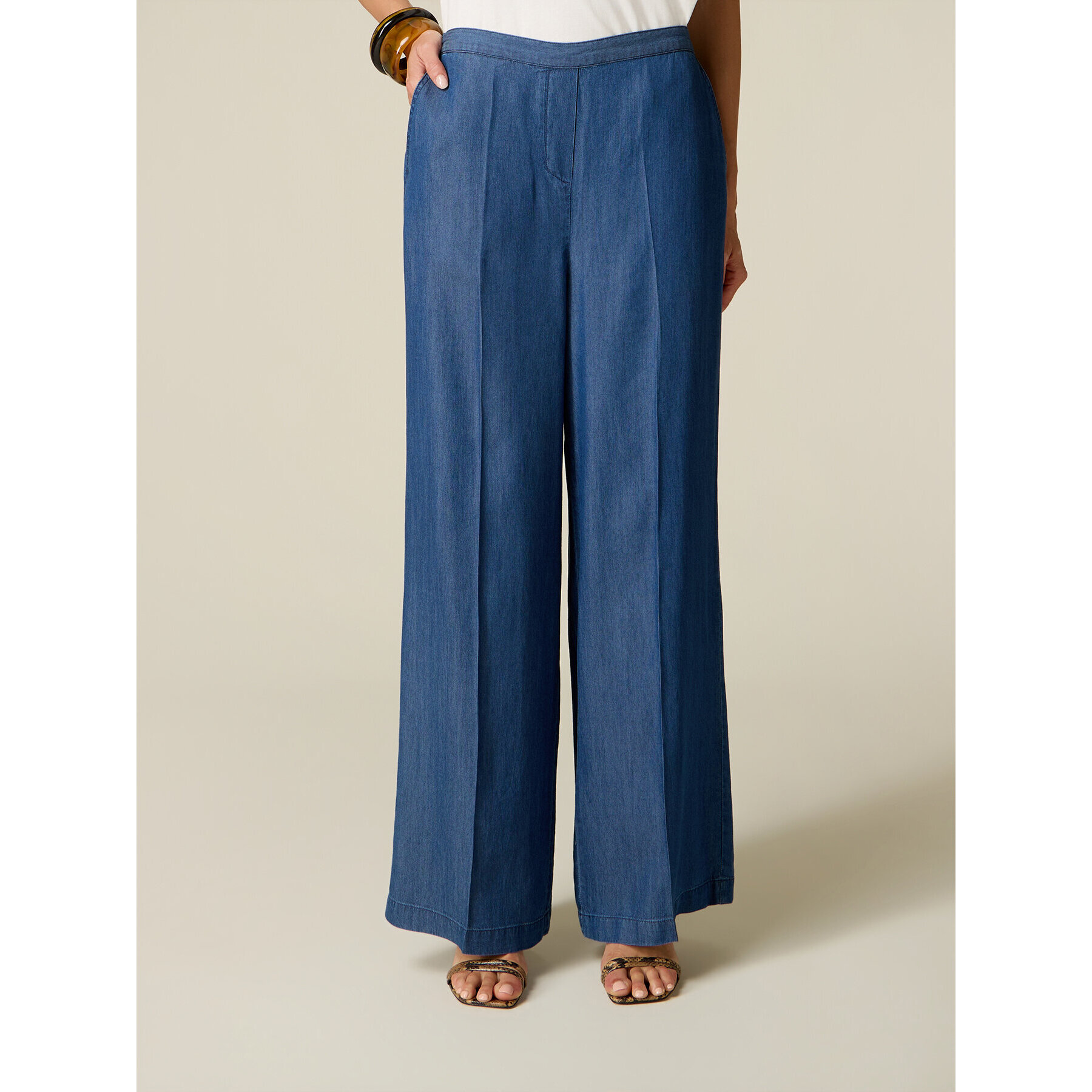 Oltre - Pantaloni palazzo in tencel - Blu