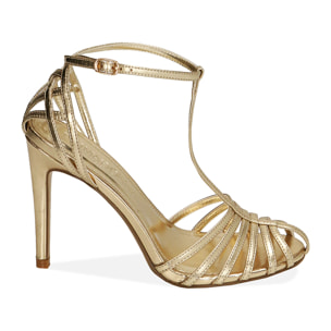 Sandalias jaula doradas, tacón 10 cm.