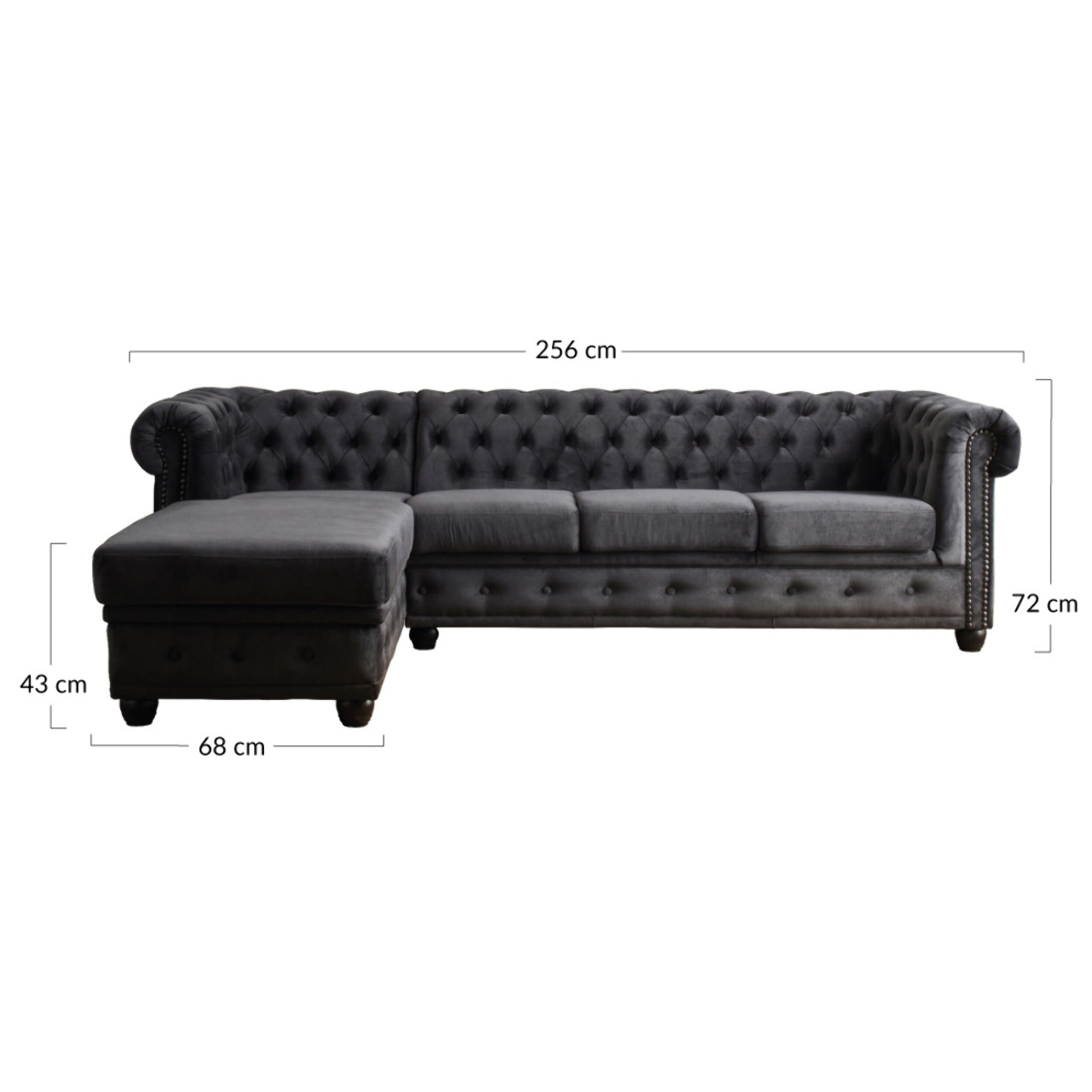 William - canapé Chesterfield d'angle gauche - 4 places - en velours - Vert