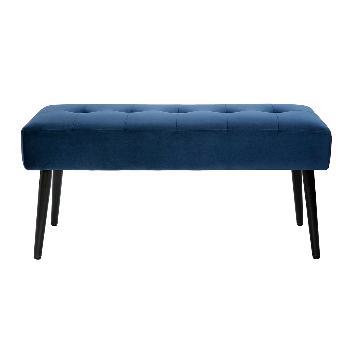 Banc design capitonné en tissu velours bleu nuit et métal noir L96 cm GUESTA