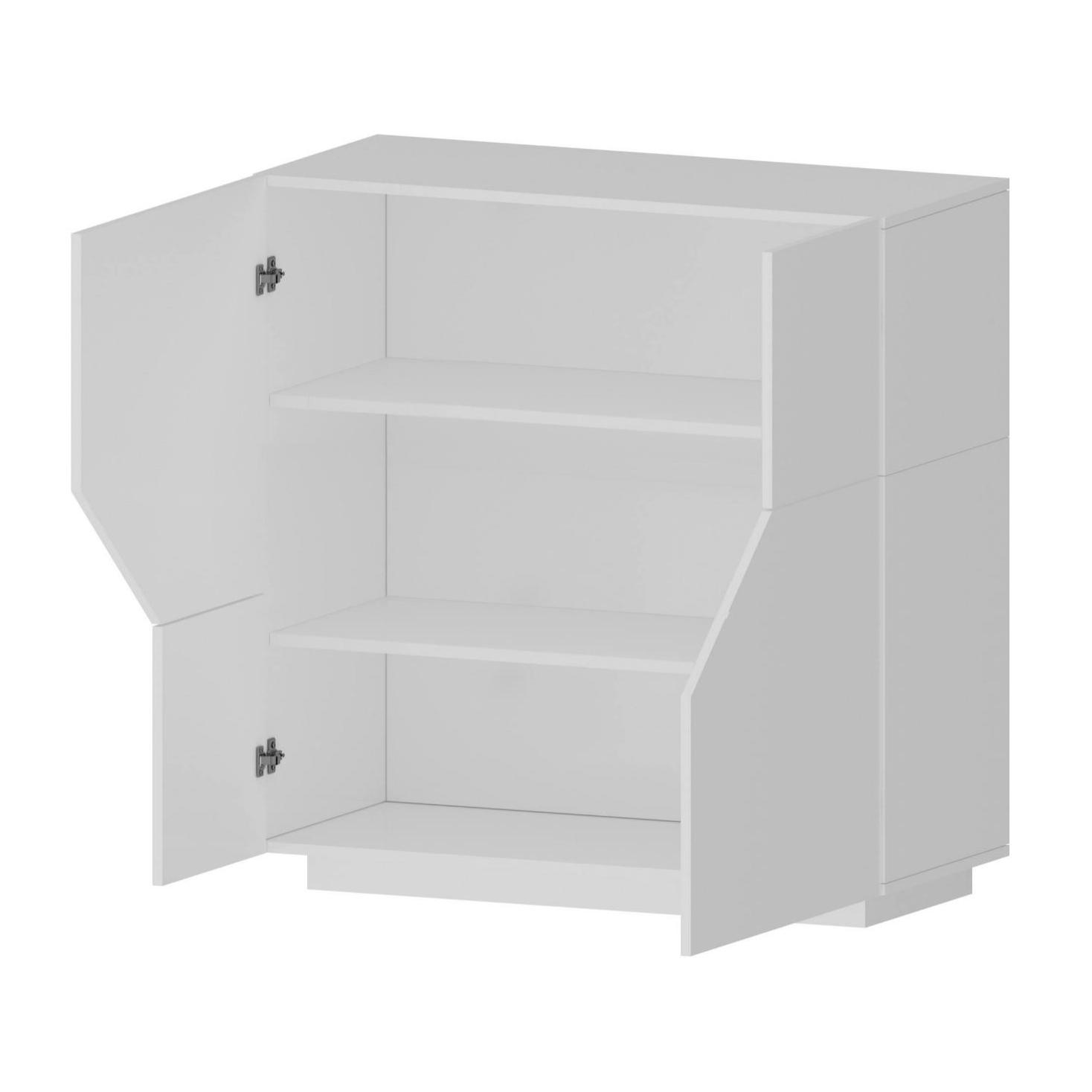 Credenza moderna a 2 ante geometriche, Made in Italy, Madia da ingresso, Buffet di design da soggiorno, Cm 100x43h106, Bianco lucido