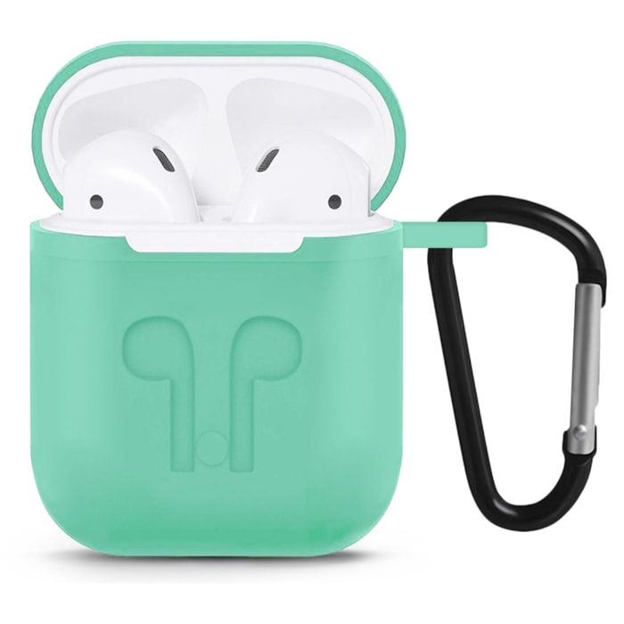 DAM Funda de silicona para base de carga de AirPods, con mosquetón 4x2x5 Cm. Color: Verde