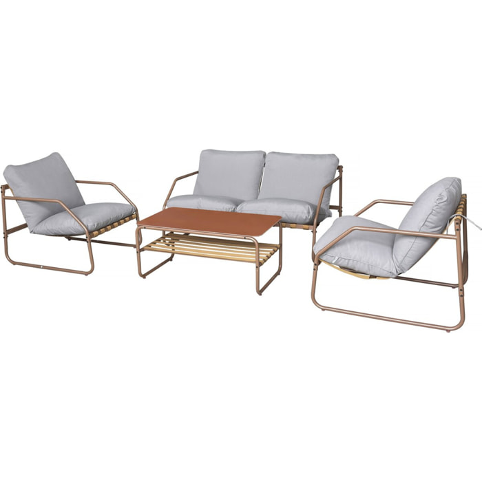 Salon de jardin en métal avec coussins "Sora" - 4 places - Terracotta