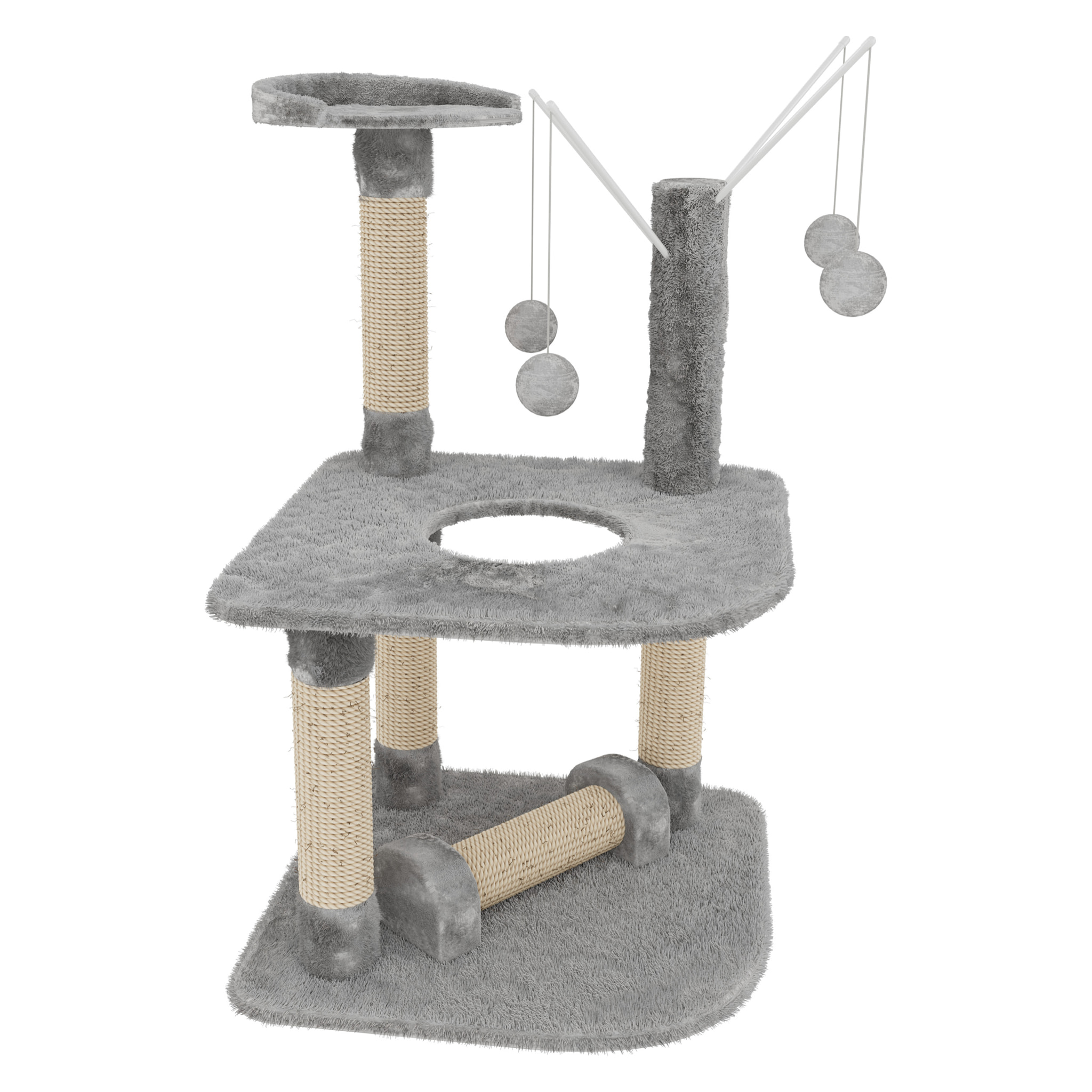 Albero per Gatto con Graffiatoio Cuccia Giocattolo Gatti Parco Giochi Tiragraffi in Sisal Naturale 90 x 45 x 45 cm (Colore Grigio Ginger 30072)