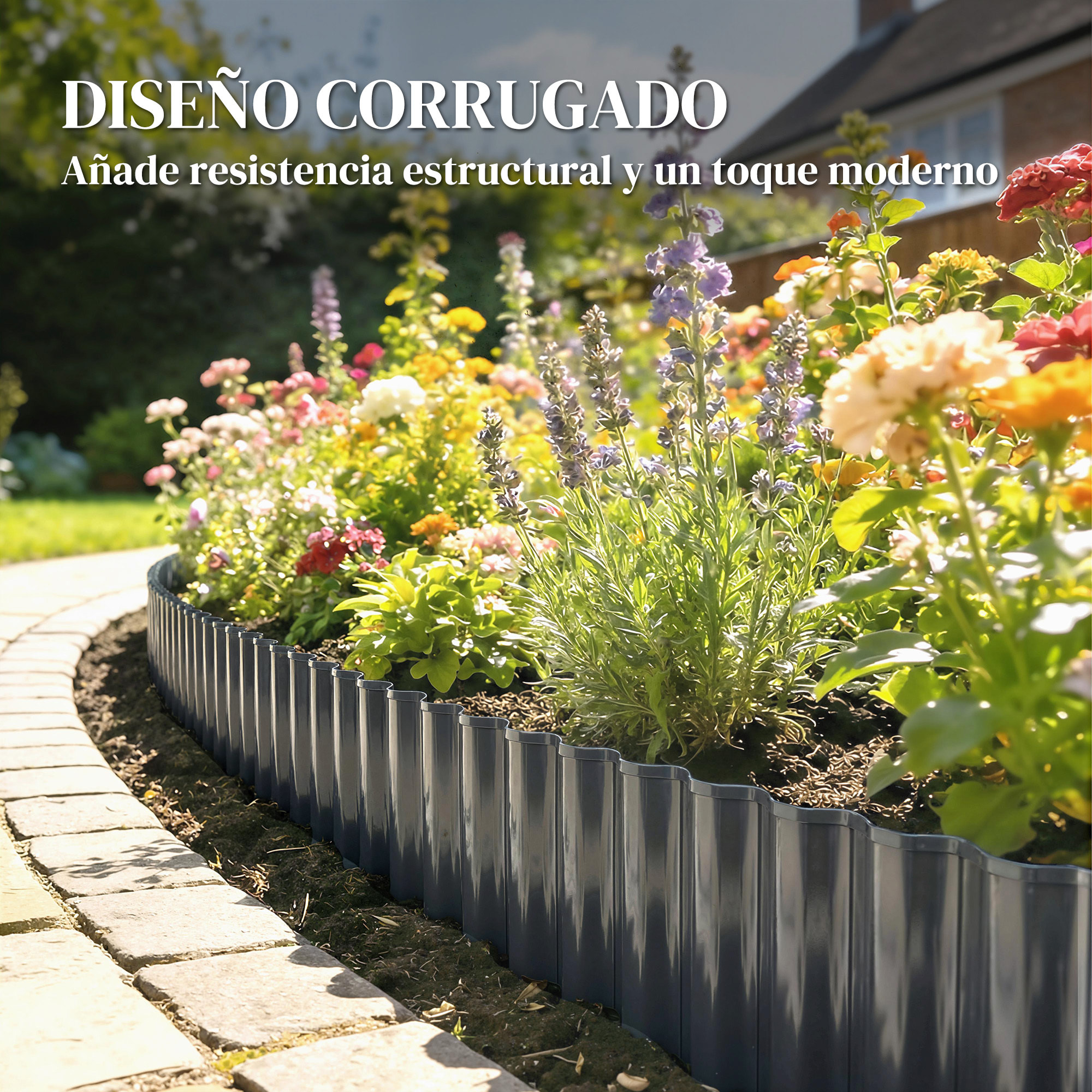 Valla de Jardín Metálica, 650x20 cm, Valla de Jardín Exterior de Acero Galvanizado Corrugado Resistente, Fácil de Instalar, para Huerto, Patio, Terraza, Césped, Gris Oscuro