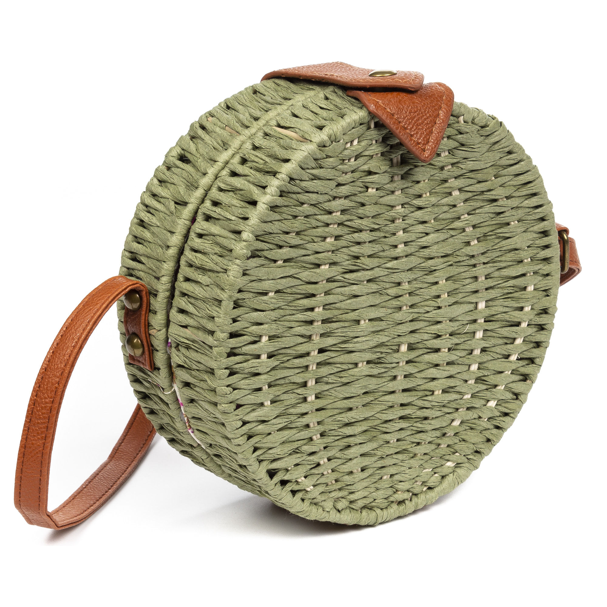 IRIA QUINTANA Borsa a tracolla da donna Cuneo. Tessuto Paglia Pelle Sintetica PU 18x4x18 Cm. Colore verde