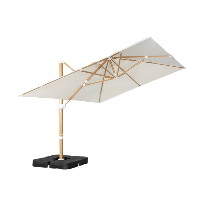 Parasol déporté rectangulaire 3x4m, mât effet bois + dalles à lester 50x50cm WIMEREUX + DALLES