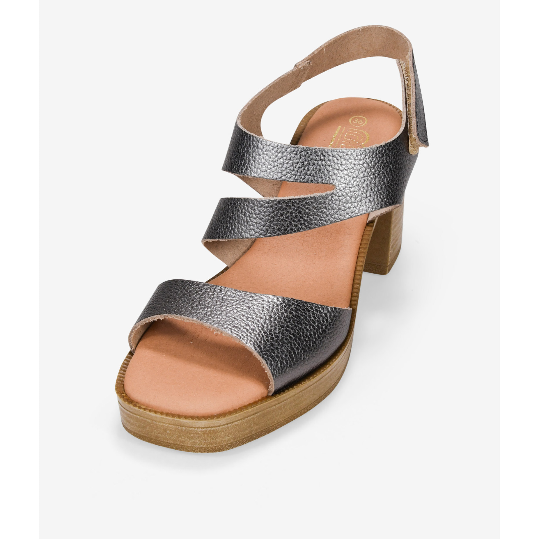 Sandalias de tacón plomo en piel con cierre de velcro