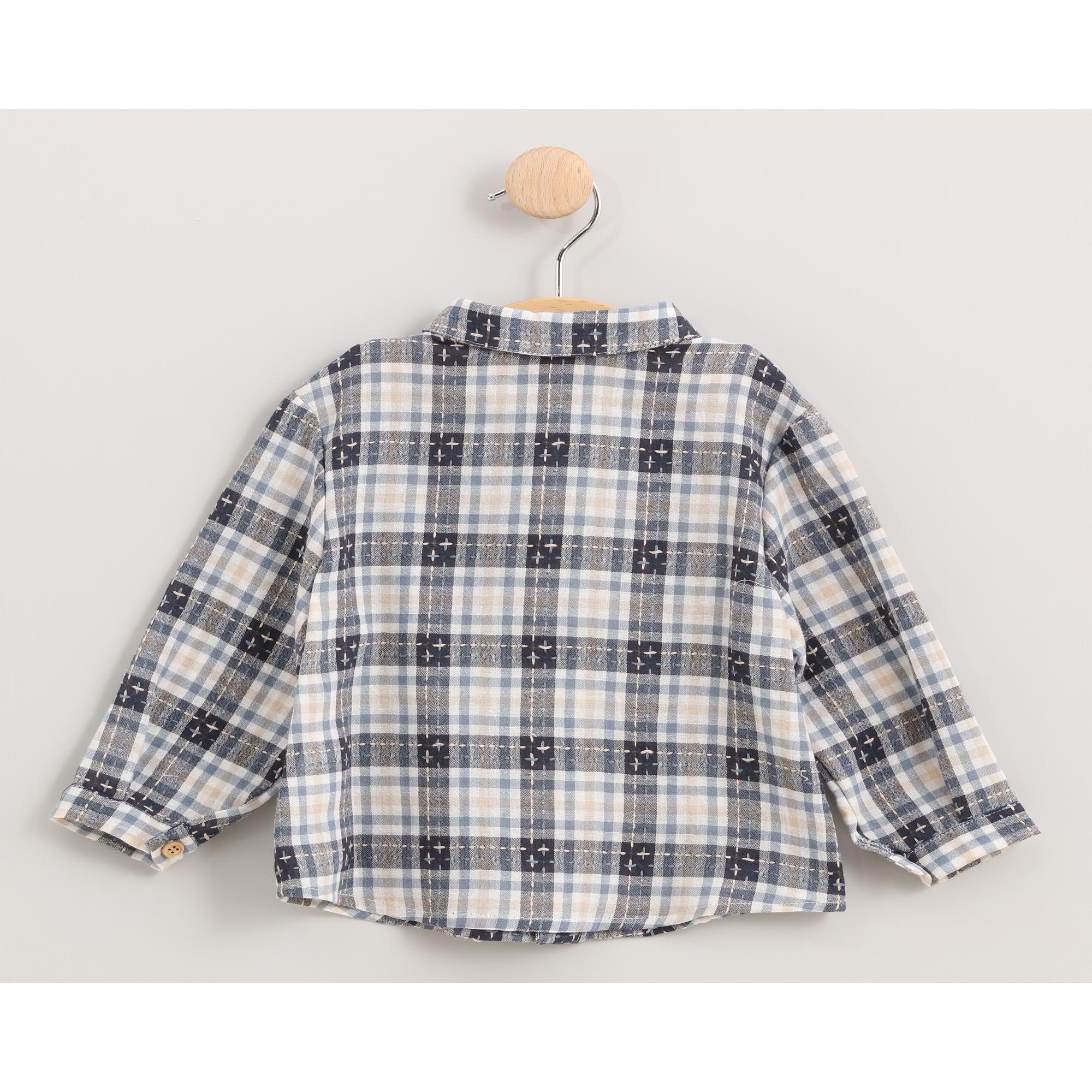 Camisa cuello camisero cuadros azul