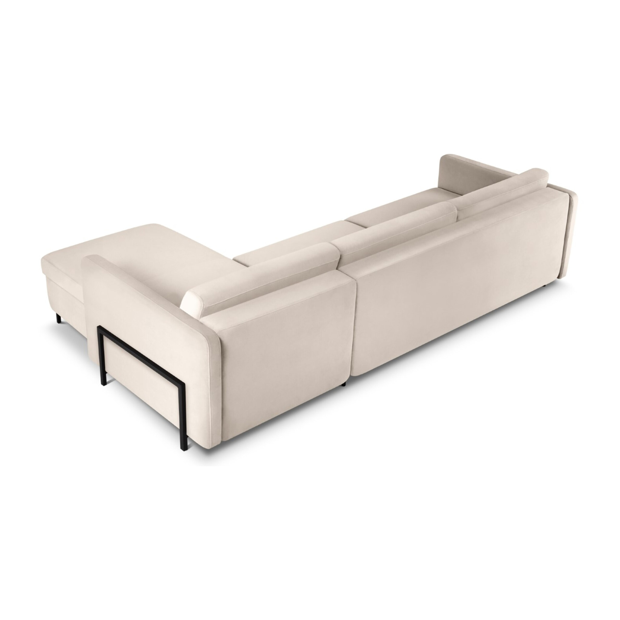 Canapé d'angle droit convertible "Yanis" 5 places en velours beige