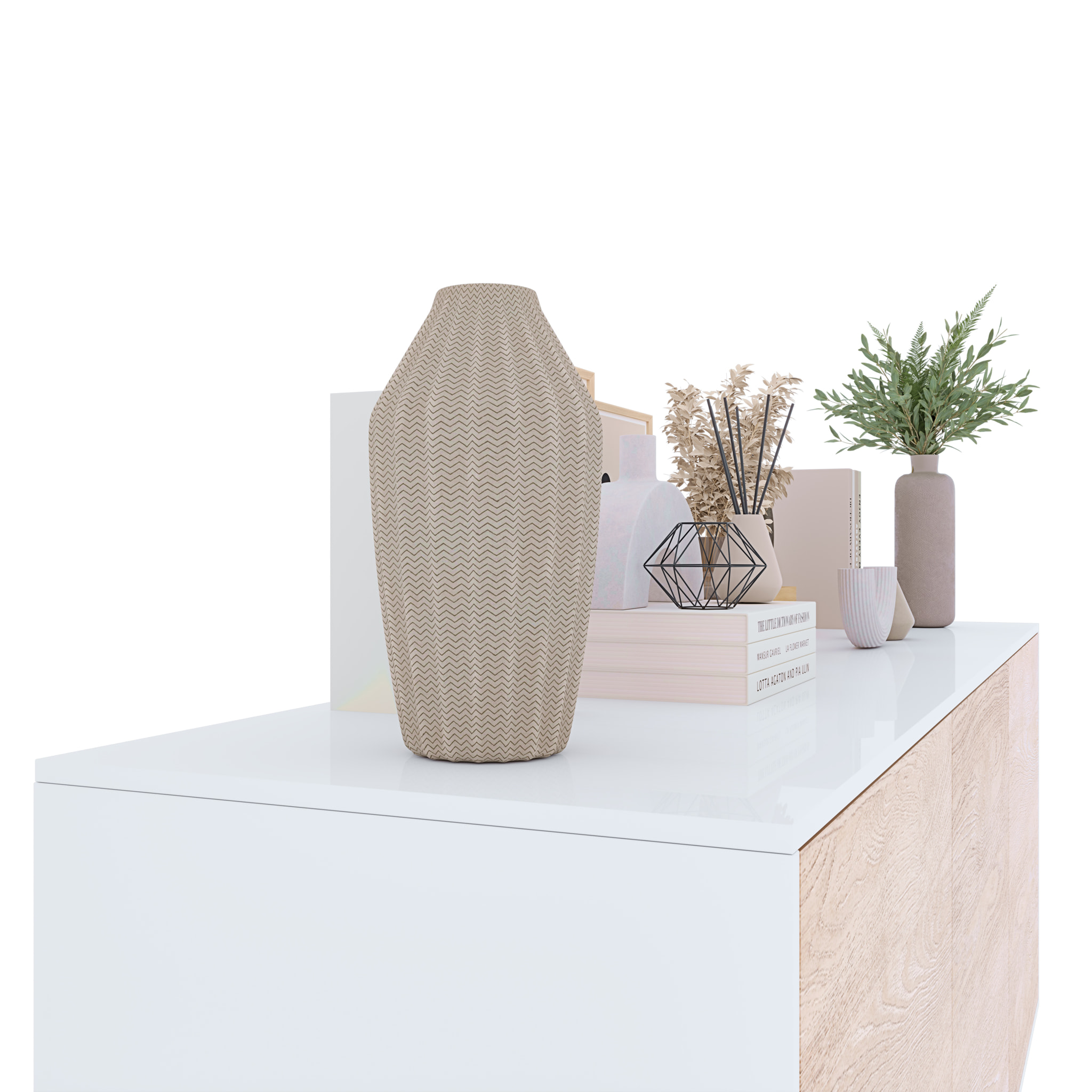 Credenza Gijòn Mobile Mobiletto Soggiorno Salotto Ingresso Sala da Pranzo 3 Ante 154 x 41 x 75 cm Colore Bianco Lucido Rovere Chiaro