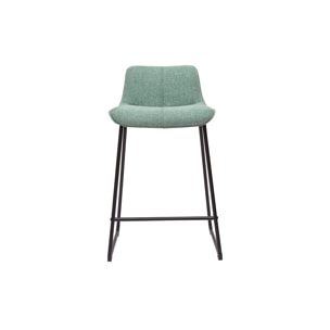 Tabourets de bar en tissu effet velours texturé vert céladon et métal noir H65 cm (lot de 2) BOOST