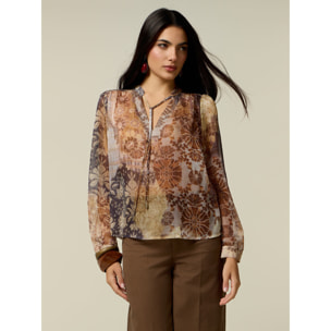 Oltre - Blusa in creponne con fiocco - Beige