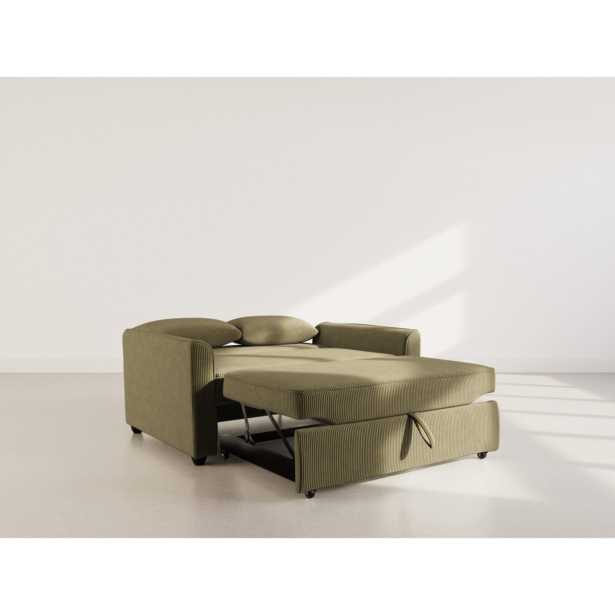 Ernest - Canapé droit 2 places convertible en velours côtelé - Vert