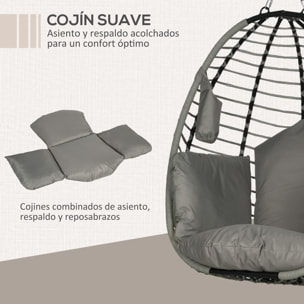 Silla Colgante Huevo con Soporte Columpio de Jardín Exterior con Cesta Plegable Cojín y Reposacabezas Columpio Colgante para Interior y Exterior Carga 120 kg Gris y Negro