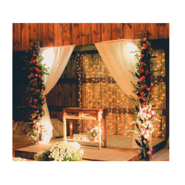 Rideau stalactique 200 LEDs connectable - blanc chaud