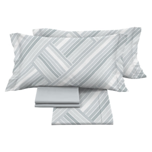 Completo letto stampato leonardo bianco e grigio in raso 100% cotone