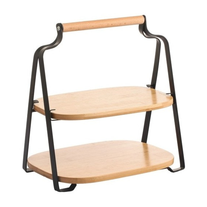 Etagère de cuisine à  poser Design industriel Bambou & Acier ELIE Noir mat MSV
