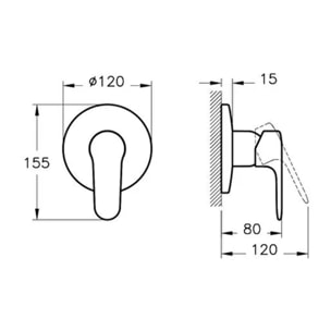 Root Round mitigeur de douche à encastrer, à levier, vendu sans corps d'encastrement, chrome (A42728EXP)