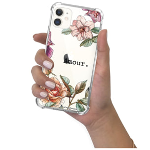 Coque iPhone 11 anti-choc souple angles renforcés transparente Amour en fleurs La Coque Francaise