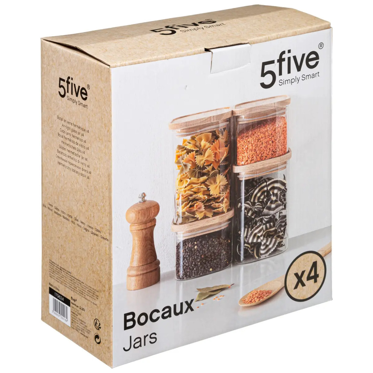 4 bocaux verre empilables couvercle bois Hermet