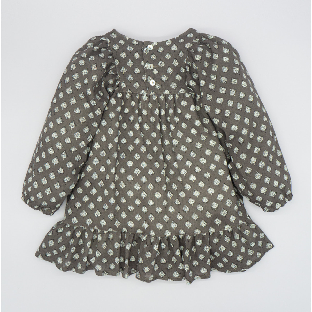 VESTIDO BAMBULA MANGAS ABULLONADAS FLOR GRIS MARENGO