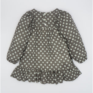 VESTIDO BAMBULA MANGAS ABULLONADAS FLOR GRIS MARENGO