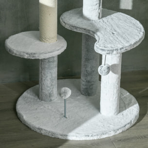 Árbol para Gatos de Suelo a Techo de 225-255 cm Torre para Gatos Ajustable en Altura con Cueva Plataformas Hamaca Postes Rascadores y Bolas Colgantes Ø60x225-255 cm Gris