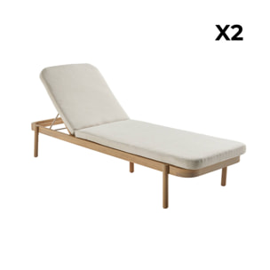 Lot de 2 bains de soleil PUNTA CANA en bois d'acacia. inclinable. déhoussable. coussin beige en polyester