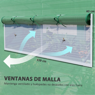 Invernadero de Exterior 6x3x2 m Invernadero de Túnel con 6 Ventanas de Malla Cubierta de PE Anti-UV y 3 Puertas Enrollables con Cremallera Invernadero para Jardín Patio Verde