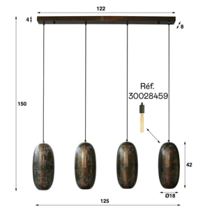 Suspension salle à manger 4 lampes cuivrées forme ellipse RALF