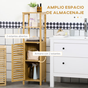 Armario Auxiliar de Baño de Bambú Estantería de Baño con 2 Estantes Abiertos y Puerta de Rejilla para Ducha Salón 32,9x29,9x120 cm Natural