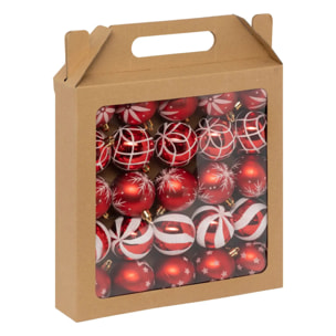 Boules de Noël "Colorama de Noël" lot de 25 en plastique D6cm rouge blanc