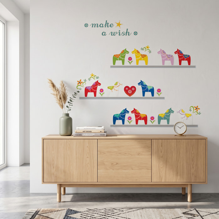 Stickers Muraux décoration adhésifs petits chevaux colorés