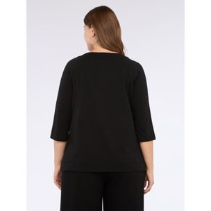 Fiorella Rubino - T-shirt bimaterica con occhielli sullo scollo - Nero