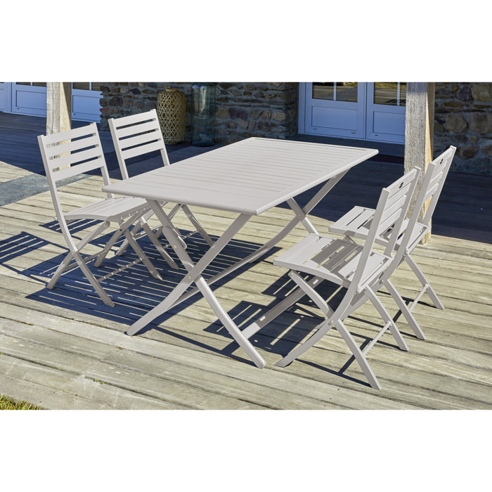 MARIUS - Ensemble repas de jardin 4 places en aluminium gris