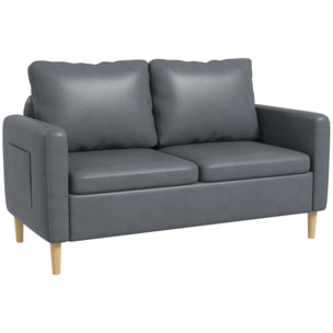 Sofá de 2 Plazas Sillón Moderno Tapizado en Poliéster con 2 Bolsillos Laterales Reposabrazos y Patas de Madera para Dormitorio Oficina Carga 200 kg 143x76x83 cm Gris