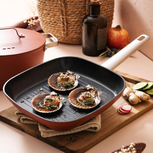 Juego de 3 Sartenes Ø24Ø28Ø30cm + Sartén Grill 24x24cm en Aluminio forjado AGROS San Ignacio