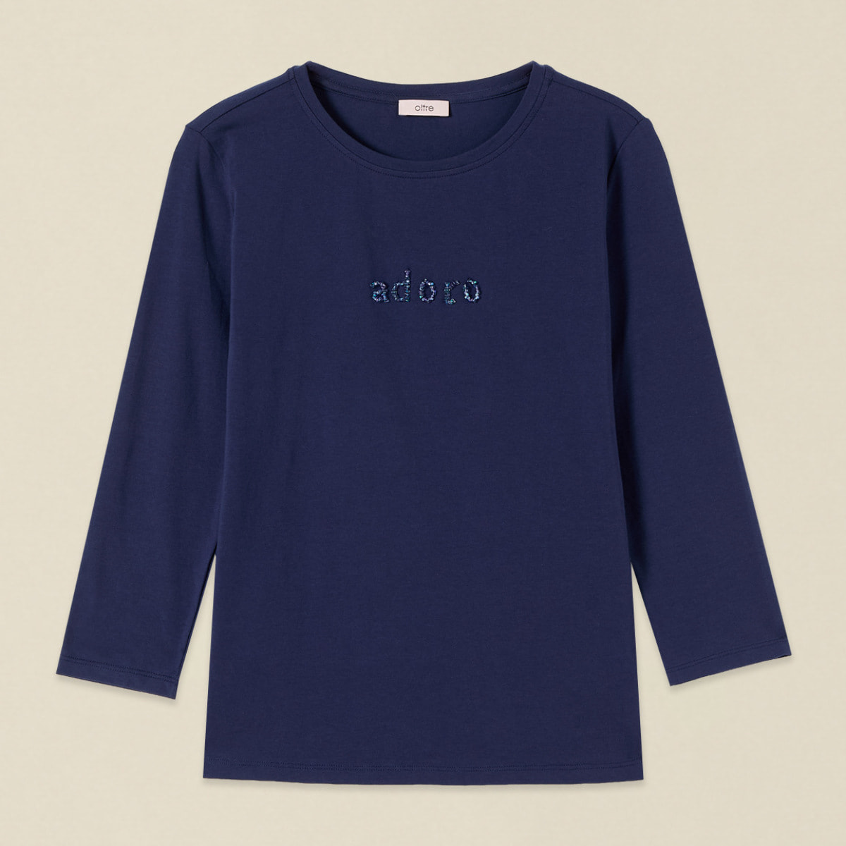 Oltre - T-shirt con ricamo lettering gioiello - Blu