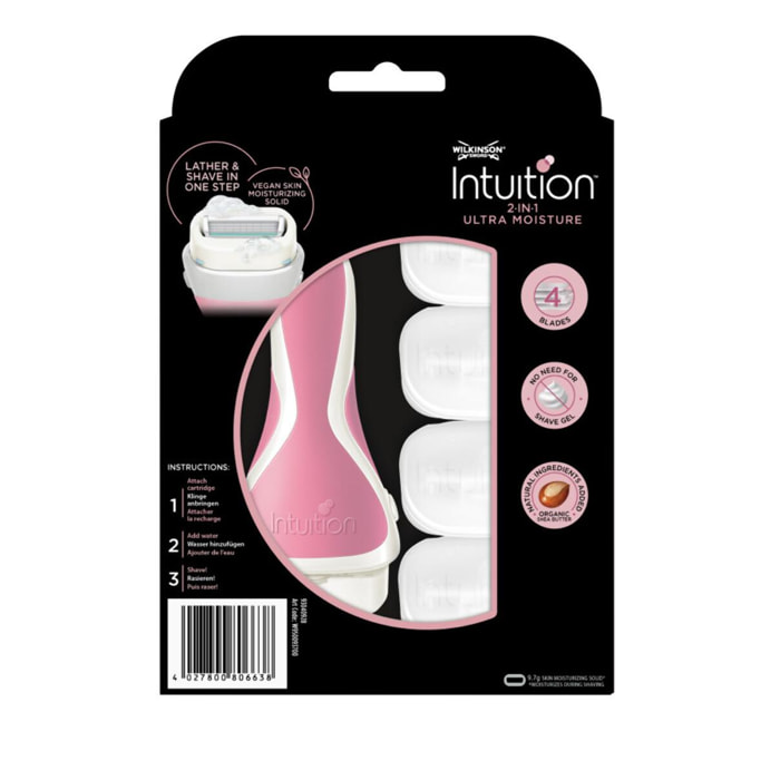 Wilkinson - Intuition 2in1 Ultra Moisture - Lames de rasoir pour femme - Pack de 5 lames + manche