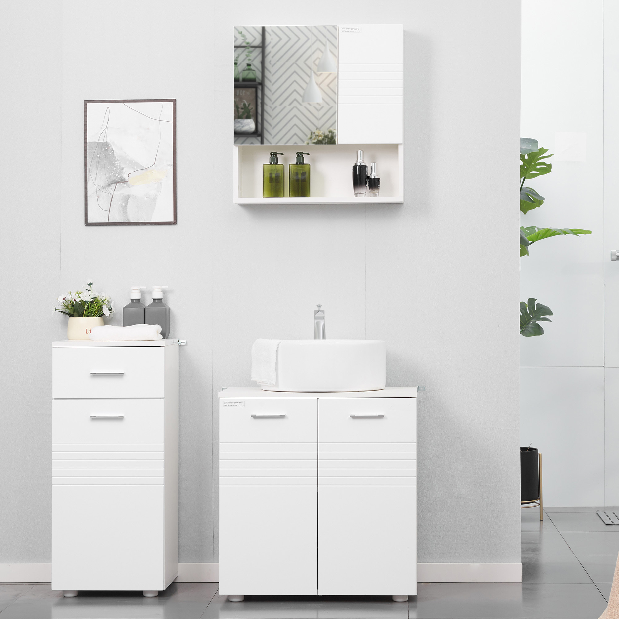 Armario Auxiliar de Baño Mueble de Baño de Suelo con Puerta Cajón y Estante Ajustable para Salón Dormitorio Aseo 35x30x77,5 cm Blanco