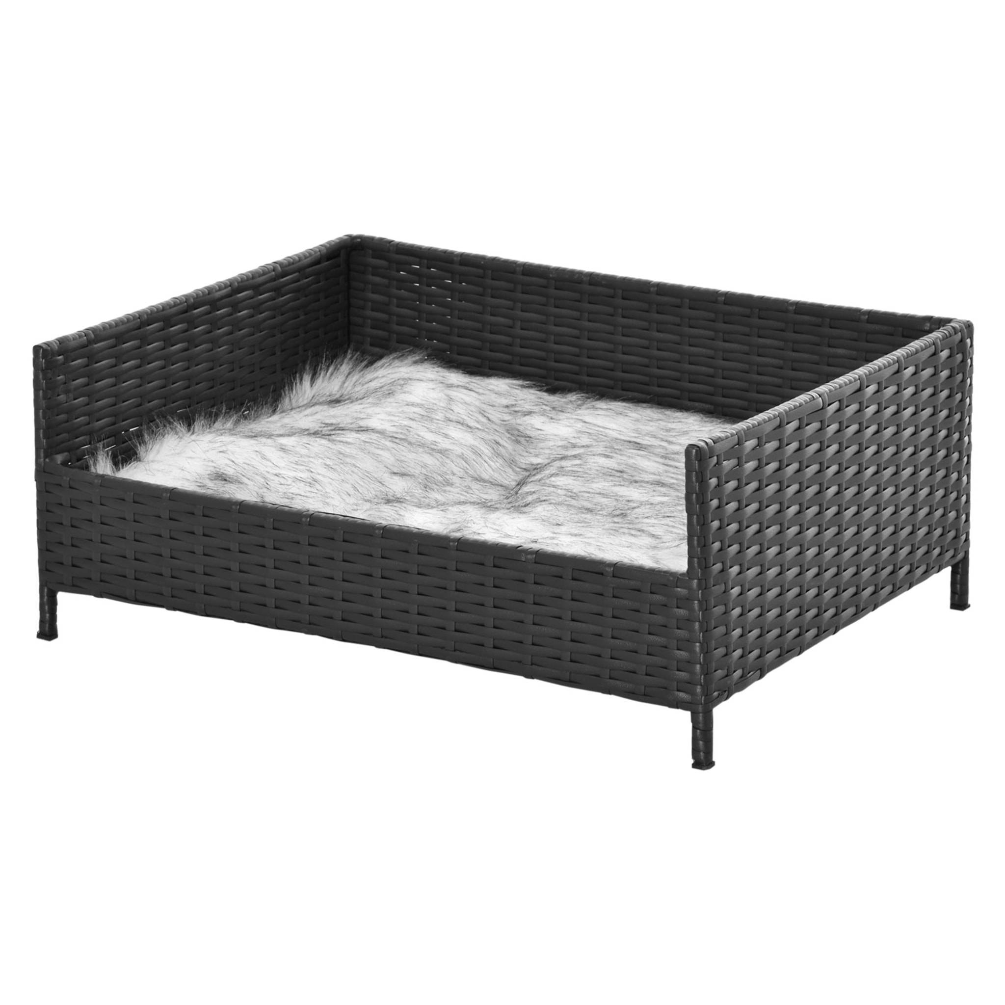 Sofá Cama para Perros de Ratán Cama Elevada Rectangular para Mascotas Gatos con Cojín Suave y Lavable para Hogar Interior 61x46x24,5 cm Negro