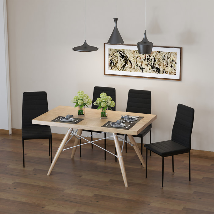 HOMCOM Set de 4 Sillas de Comedor Tapizadas en Lino y Patas de Metal Sillas Modernas para Cocina Dormitorio Carga 120 kg 41x50x97 cm Negro