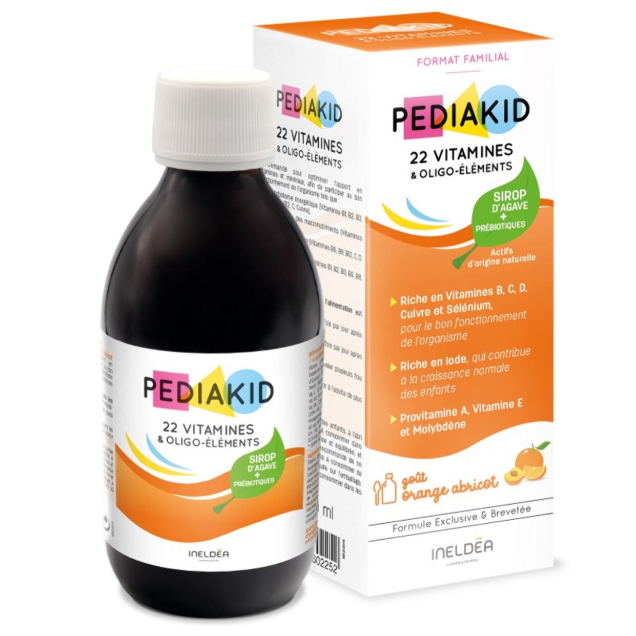 image-PEDIAKID - Sirop 22 Vitamines et Oligo-Éléments - Complément Alimentaire Naturel - Formule Exclusive au Sirop d'Agave - Optimise les Apports en Vitamines et Minéraux - Goût Orange Abricot - 250ml