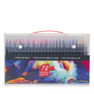 Set de  72+1  Rotuladores con punta de pincel acuarelables con pincel mezclador de agua. Pinceles premium  de nylon flexible para Manga, dibujos y caligrafía.