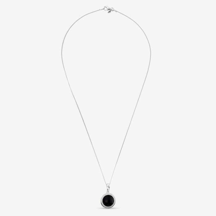 Collana in Argento 925 con Pendente Tondo in Spinello Nero e Cubic Zirconia