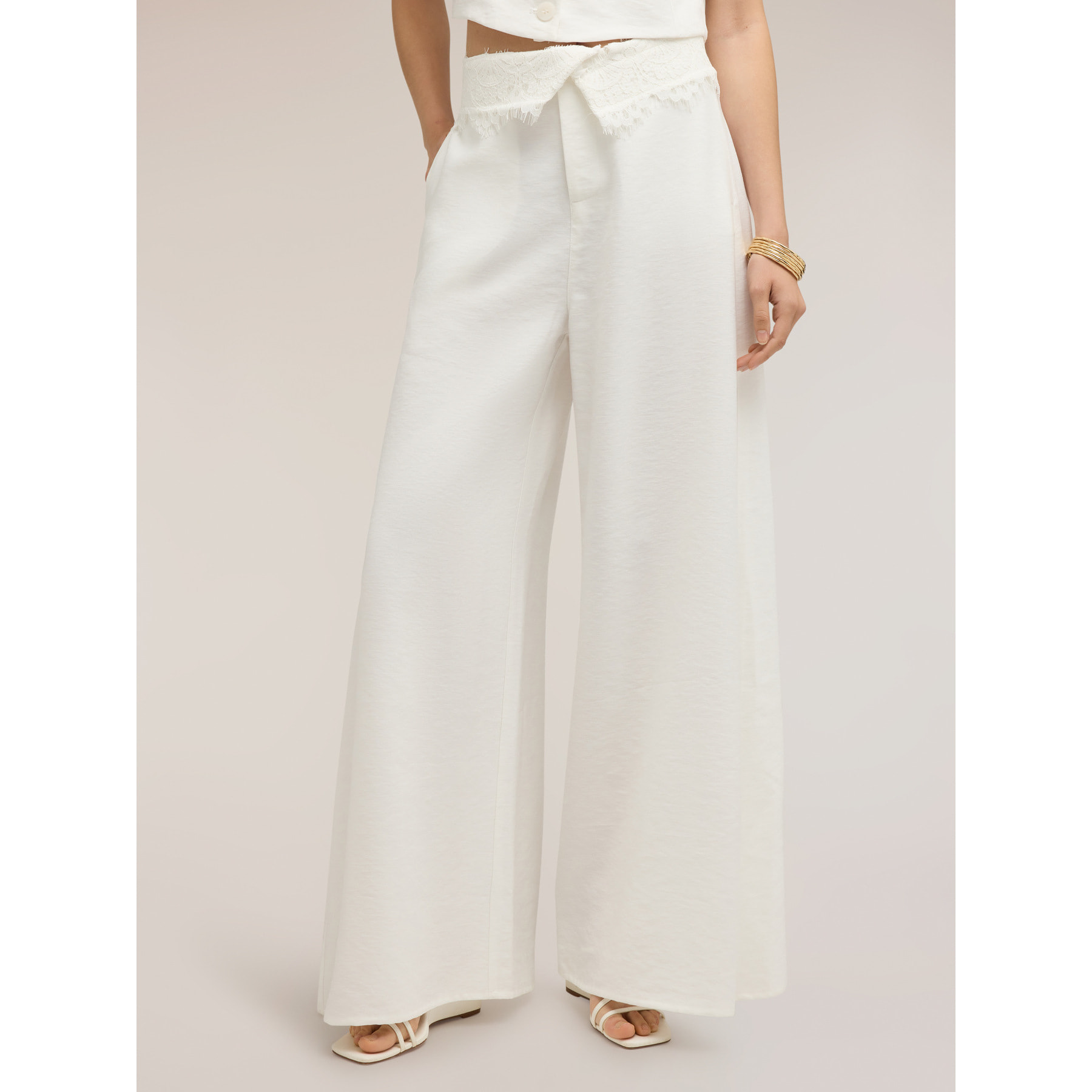 Motivi - Pantalones palazzo con detalle de encaje - Blanco