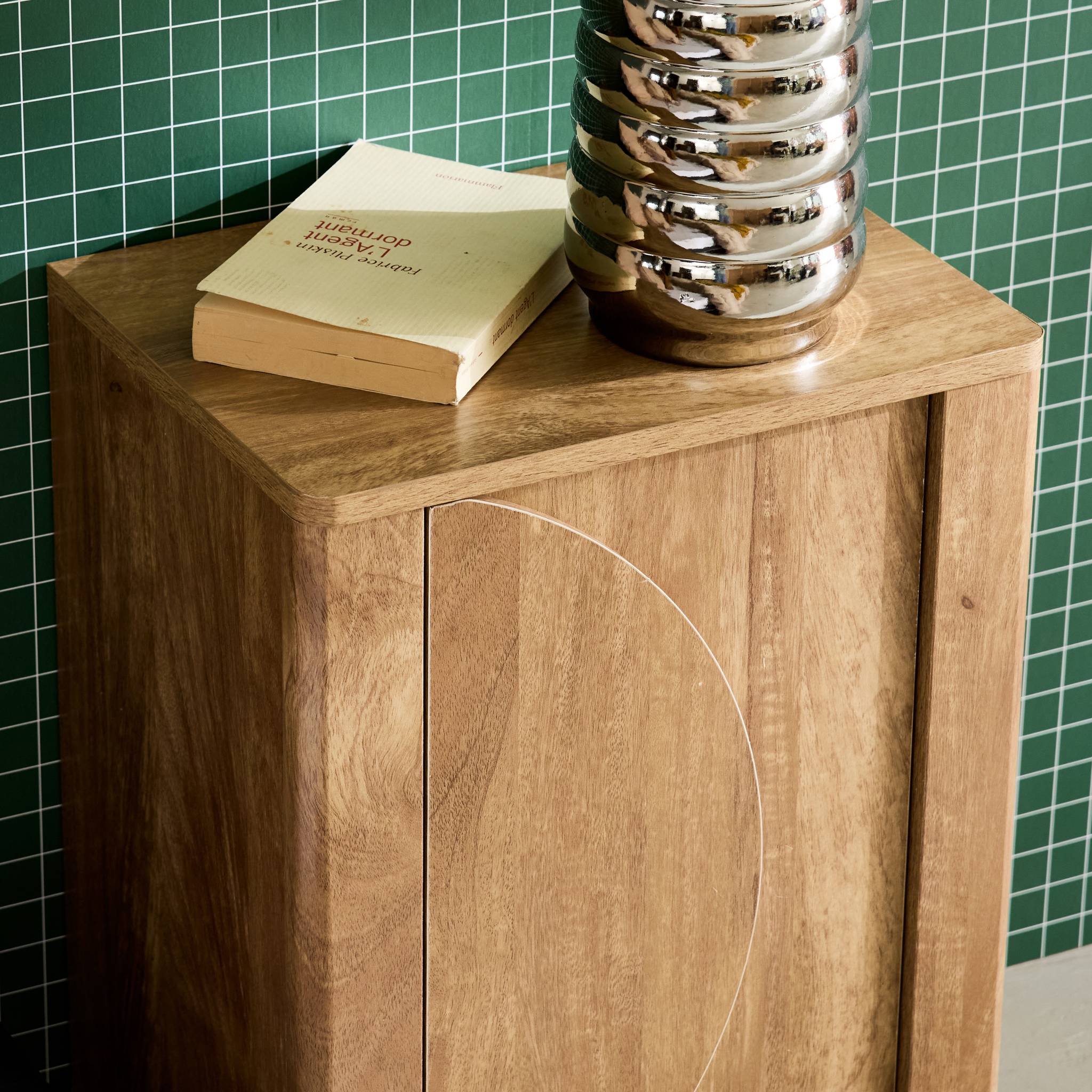 Table de chevet décor bois de manguier 1 porte réversible Pondi