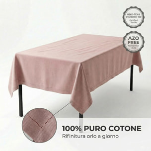 Tovaglia in cotone ajour elegante e versatile, tessuto morbido e resistente, ideale per tavola quotidiana e occasioni formali, design raffinato e discreto, facile da lavare e stirare, certificata sicura per uso domestico
