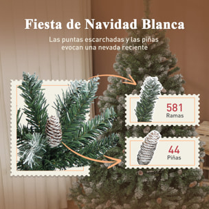 Árbol de Navidad Artificial 150 cm, Árbol de Navidad con 581 Ramas Densas con Nieve, 44 Piñas y Soporte Metálico Plegable, Fácil Montaje, para Salón, Interior, Verde